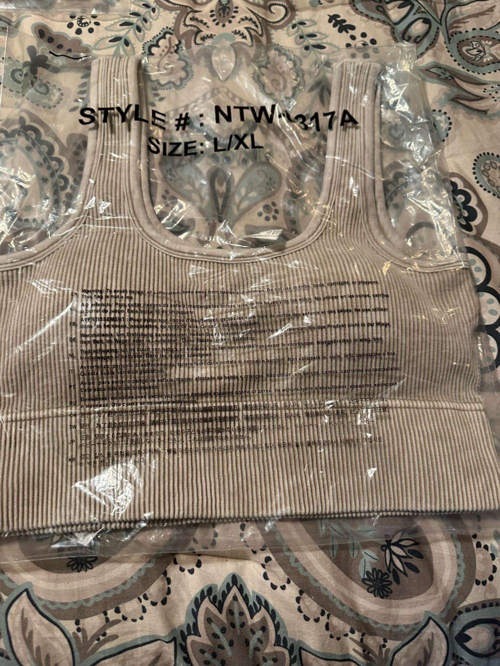 New Zenana Ash Mocha Washed Ribbed Cropped Bra Padded Tank Top L/XL